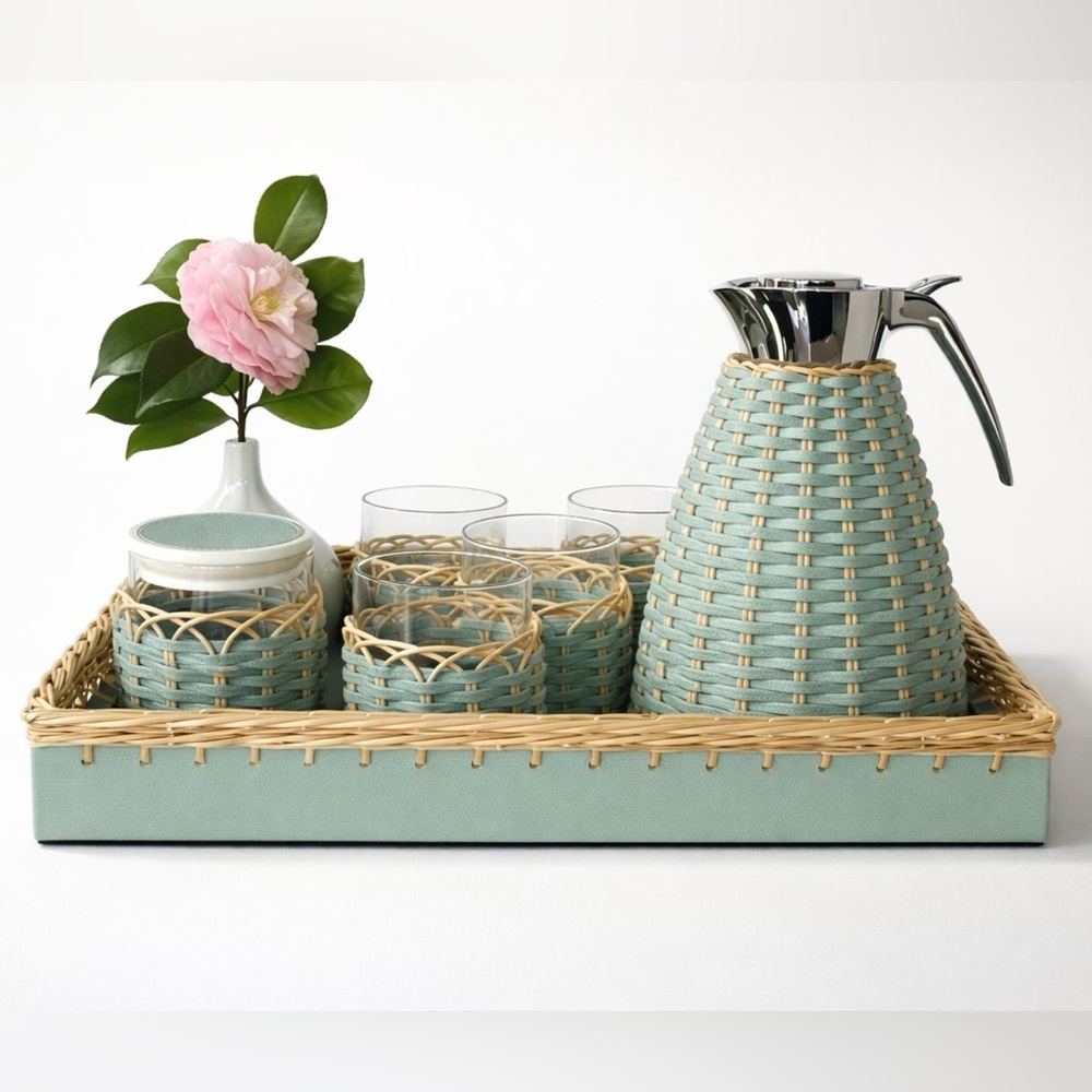 Pigment France by Giobagnara Luxury Woven Leather 7 piece set, sky, $4100 retail